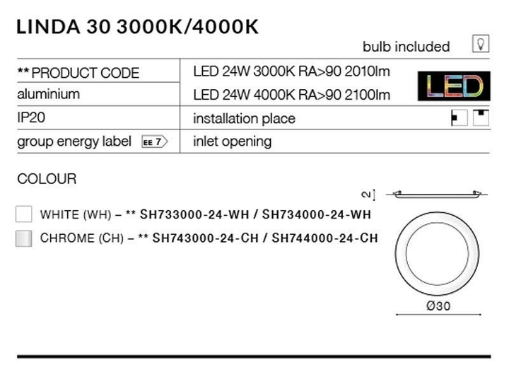 Точковий світильник AZzardo LINDA 30 AZ2248 (SH733000-24-WH) - зображення 3