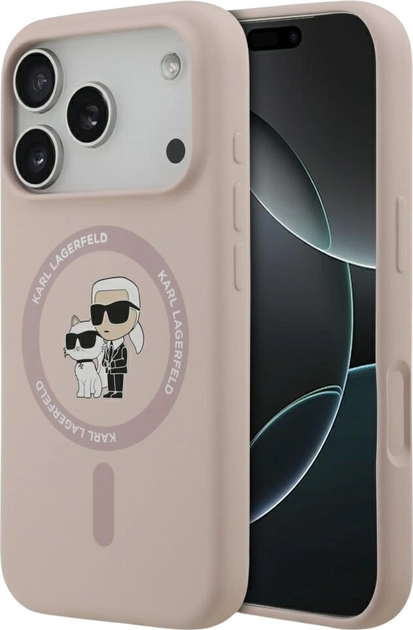Etui Karl Lagerfeld Silicone Karl&Choupette Ring MagSafe do Apple iPhone 17 Pro Pink (3666339549435) - obraz 1