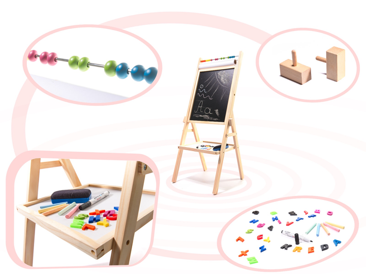 Tablica magnetyczna kredowa Ikonka dwustronna, drewniana, literki, kreda 38 x 37 x 90 cm (5903039705951) - obraz 2