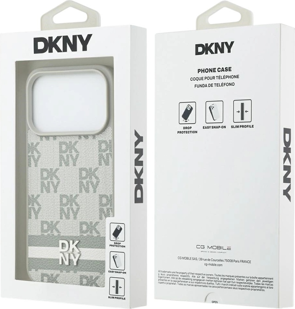 Etui DKNY Checkered with Printed Stripes do Apple iPhone 17 Pro Beige (3666339545772) - obraz 8