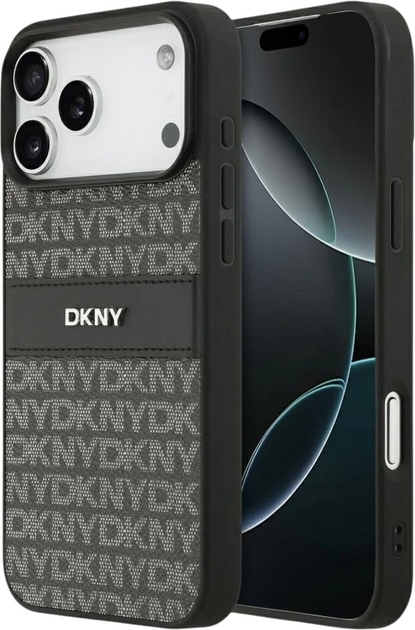Etui DKNY Repeat Texture Pattern with Tonal Stripe do Apple iPhone 17 Pro Max Black (3666339545741) - obraz 1