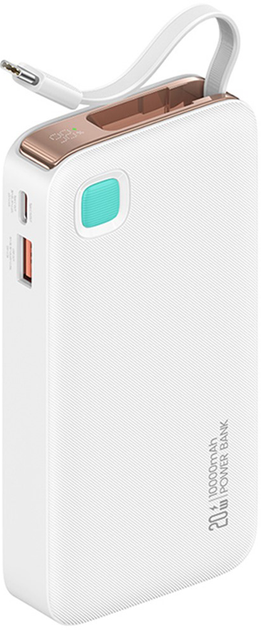 УМБ Usams US-CD224 USB-C Retractable 10000 mAh PD 20W White (6958444910109) - зображення 1