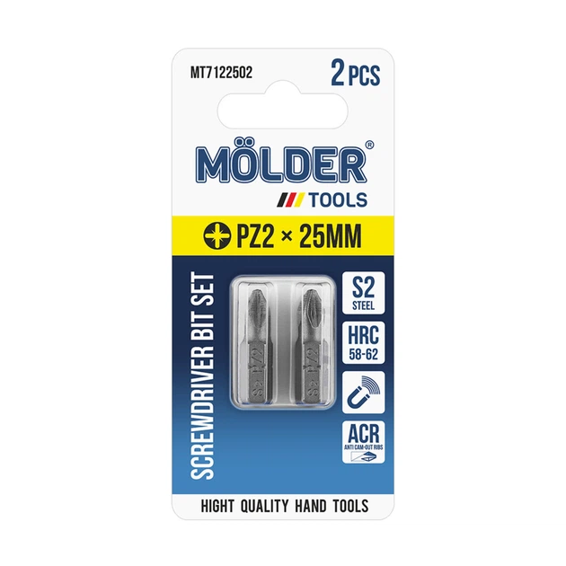 Набор бит Molder PZ2x25 мм 2 шт (MT7122502) - Фото 1 Набор бит Molder PZ2x25 мм 2 шт (MT7122502) - изображение 1