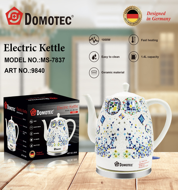 Керамический электрочайник 1,4л Domоtec MS-7837/9840 1000 Вт - изображение 3