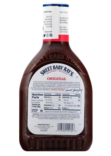 Соус Sweet Baby Ray’s Barbecue Sauce Classic классический барбекю, 1.13 кг - Фото 2 Соус Sweet Baby Ray’s Barbecue Sauce Classic классический барбекю, 1.13 кг - изображение 2