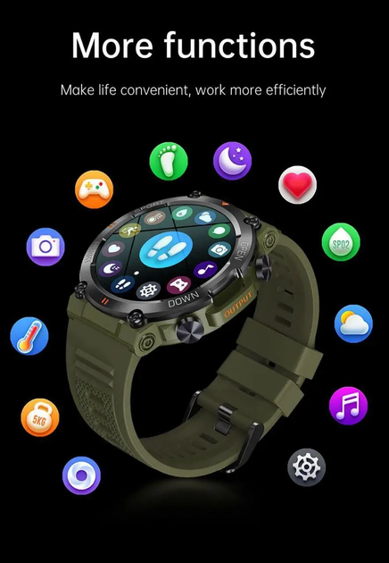 Смарт годинник тактичний військовий Mevaden Hunter Army Black 1.39 inch Bluetooth 5.0 дзвінки - Фото 9 Смарт годинник тактичний військовий Mevaden Hunter Army Black 1.39 inch Bluetooth 5.0 дзвінки - изображение 9