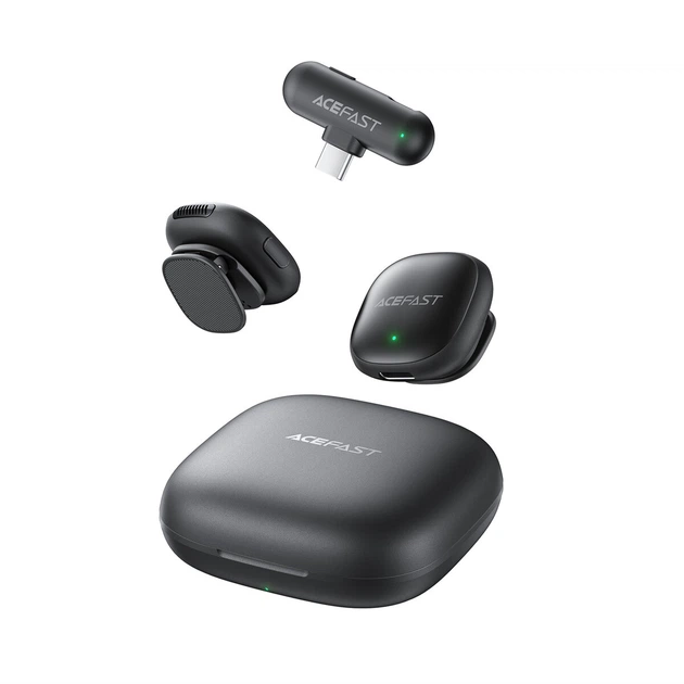 Комплект беспроводных петличных микрофонов ACEFAST R1 Type-C 750mAh Bluetooth 5.3 для стриминга и записи (9B30301A22C0) - Фото 5 Комплект беспроводных петличных микрофонов ACEFAST R1 Type-C 750mAh Bluetooth 5.3 для стриминга и записи (9B30301A22C0) - изображение 5
