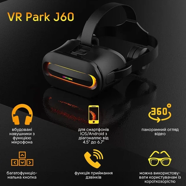 VR Очки виртуальной реальности INSPIRE для смартфонов VR Park с джостиком Terios T3 Black - изображение 2