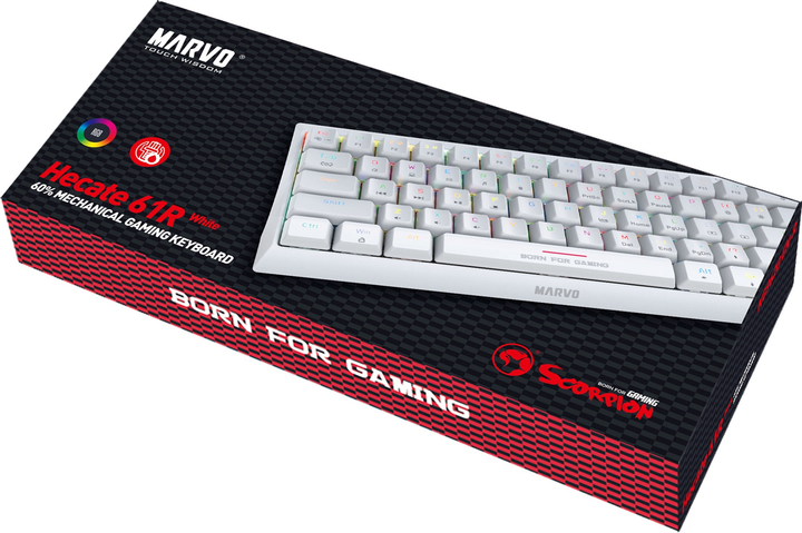 Клавіатура дротова Marvo KG962G Hecate 61R Jixian Red USB White (KG962G WH EN-R) - зображення 3