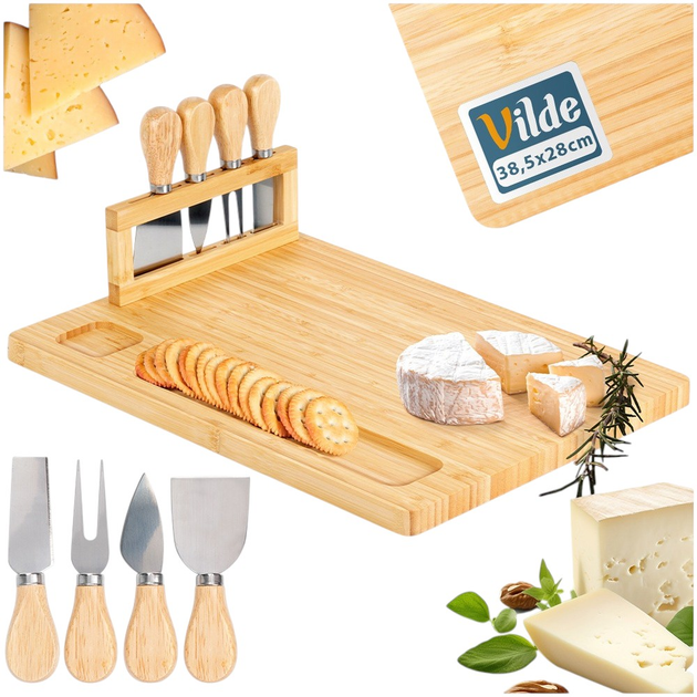 Deska do serów Vilde bambusowa z nożami Beżowa 5 elemenów (5904316492472) - obraz 4