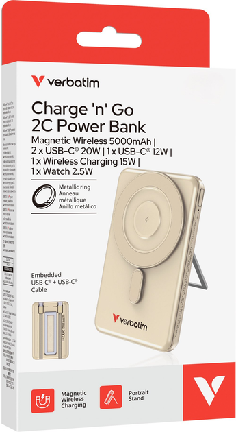 Павербанк Verbatim Charge 'n' Go 2C 5000 mAh 20 W Gold (23942322535) - зображення 3