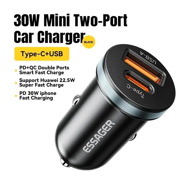 Автомобильное зарядное устройство Essager 30W USB + Type-C QC 4.0 PD 3.0 (ECCPQ-SR01-P) - Фото 5 Автомобильное зарядное устройство Essager 30W USB + Type-C QC 4.0 PD 3.0 (ECCPQ-SR01-P) - изображение 5