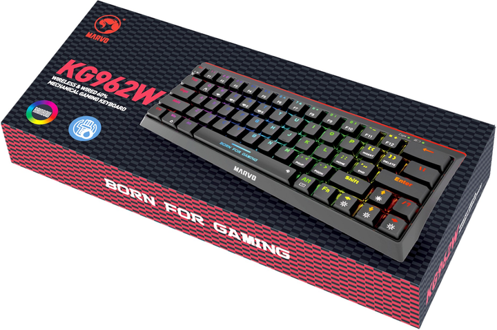 Клавіатура бездротова Marvo KG962W Hecate 61WR Jixian Red USB/Wireless Black (KG962W EN-R) - зображення 5