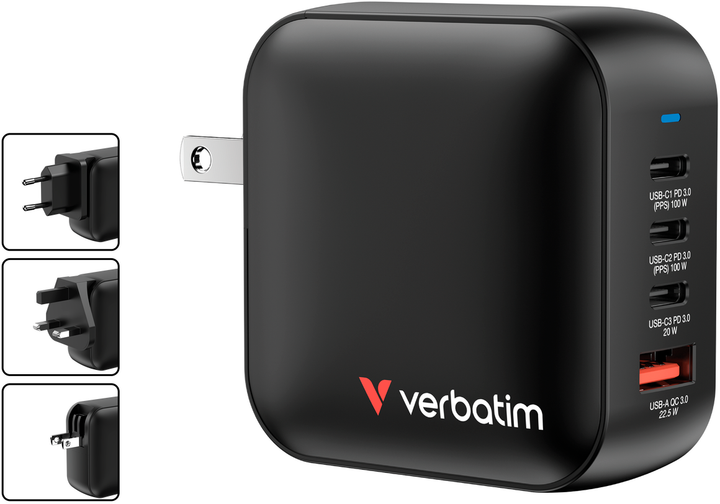 Мережевий зарядний пристрій Verbatim Mini GaN 100W Grey (23942322313) - зображення 3