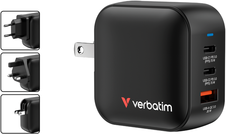 Мережевий зарядний пристрій Verbatim Mini GaN 70W Grey (23942322290) - зображення 3