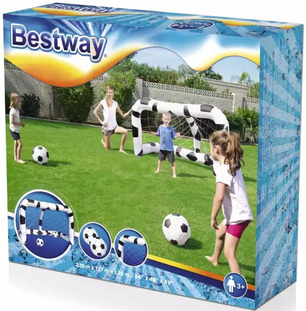 Bramka dmuchana Bestway 52058 + 2 piłki 213 x 122 x 137 cm (6942138950267) - obraz 1