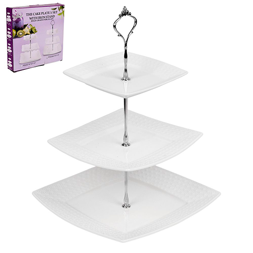 Фруктовниця фарфор 3-х ярусна Stenson MC2656 White - Фото 2 Фруктовниця фарфор 3-х ярусна Stenson MC2656 White - зображення 2
