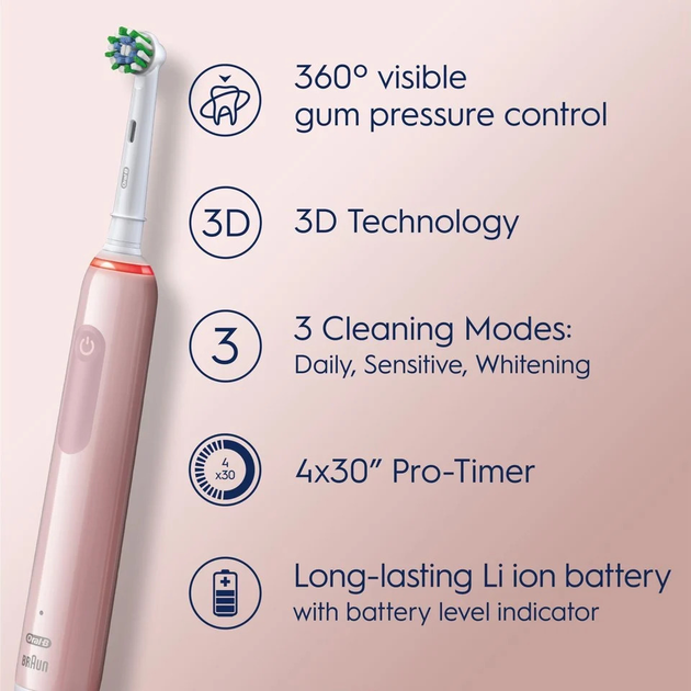 Zestaw szczoteczek elektrycznych Oral-B Pro3 3900N Black CA + Pink CA (8006540760277) (955555913764427) - Outlet - obraz 4