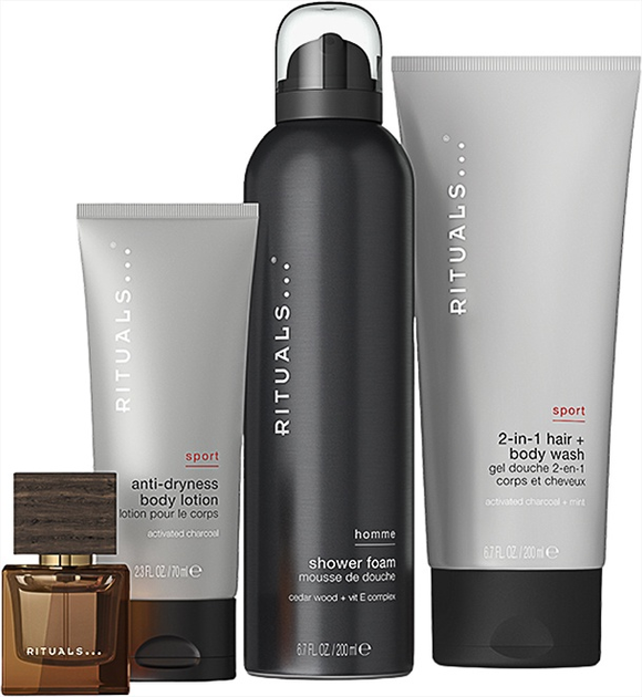 Набір для чоловіків Rituals Homme Парфумована вода 15 мл + Лосьйон для тіла 70 мл + Шампунь і гель для тіла 2в1 200 мл + Піна для душу 200 мл (8719134184501) (955555913057715) - Уцінка - зображення 2