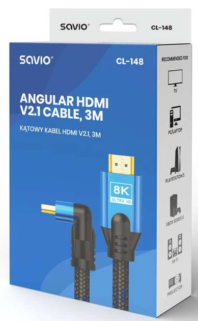 Kabel Savio CL-148 HDMI 3 m HDMI Type A Czarny, Niebieski (SAVKABELCL-148) (955555912469747) - Outlet - obraz 3
