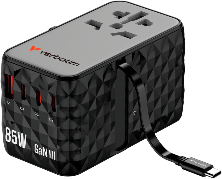 Мережевий зарядний пристрій Verbatim Travel Adapter 85W 3 x USB-C, 1 x USB-A CNT-02 Black (2394232127) - зображення 1