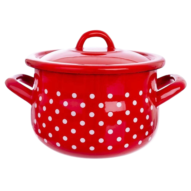 Garnek Orion Tecka emaliowany w grochy z pokrywką Czerwony 2.3 l (8592381160371) - obraz 1