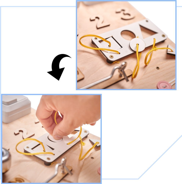 Tablica sensoryczno-manipulacyjna Ikonka drewniana z różowym zegarem 75 x 50 cm (5901549533866) - obraz 13