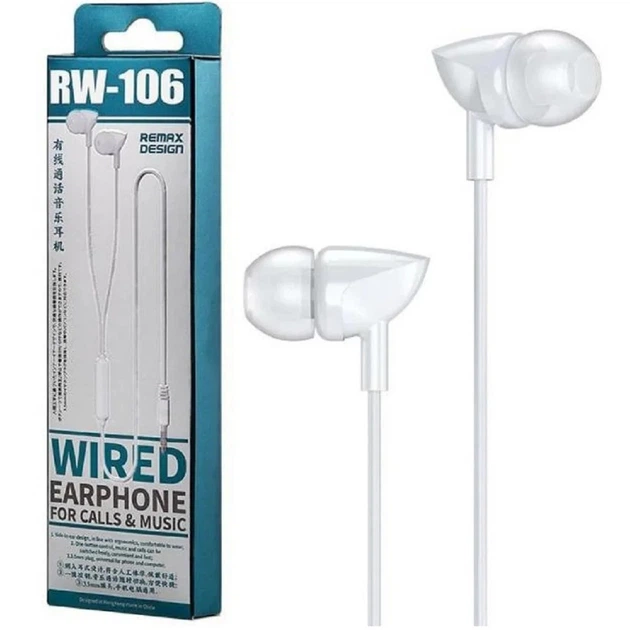 Наушники REMAX RW-106 with mic Wired Earphone HD Mic белые - Фото 2 Наушники REMAX RW-106 with mic Wired Earphone HD Mic белые - изображение 2