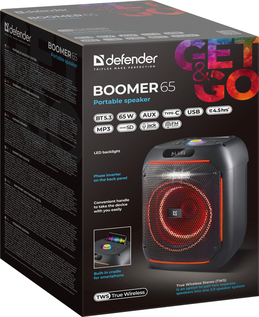 Портативна колонка Defender Boomer 65 65W RGB Black (4745091890326) - зображення 12