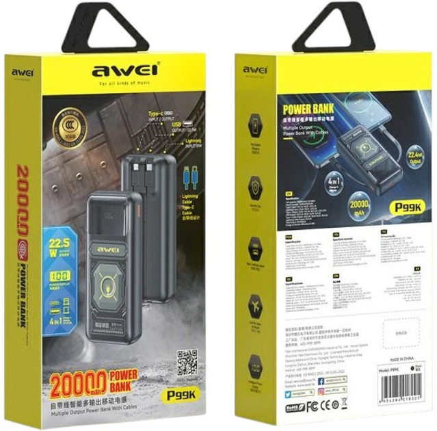 УМБ Awei P99K 20000mAh 22.5W USB-C/Lightning Black (6954284018005) - зображення 2