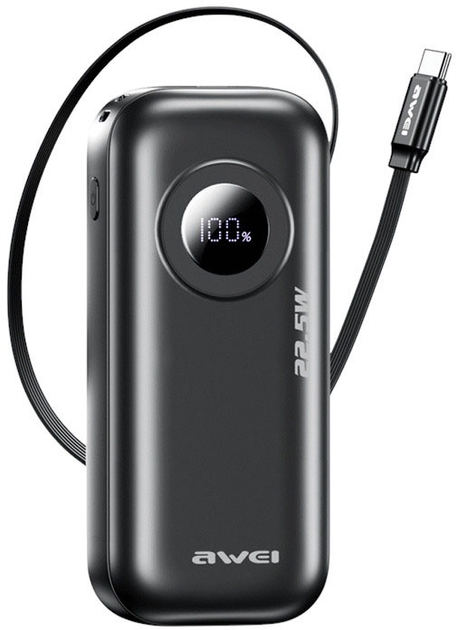 Powerbank Awei PA-9 10000mAh 22.5W USB-C/USB-A Black (6954284021807) - obraz 2
