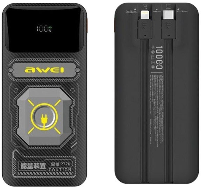 УМБ Awei P77K 10000mAh 22.5W USB-C/Lightning Black (6954284011761) - зображення 1