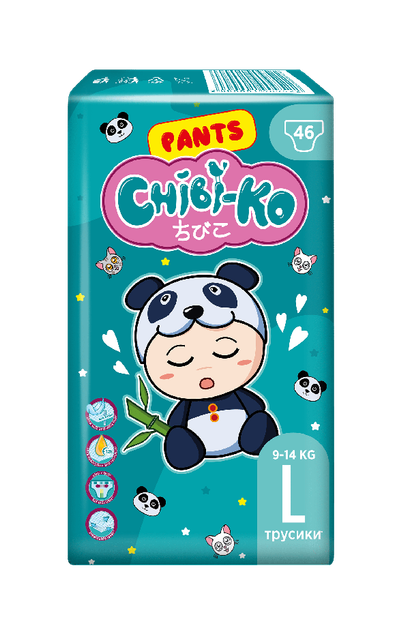 Chibi-Ko підгузки-трусики дитячі L 9-14 кг, 46 шт - Фото 1 Chibi-Ko підгузки-трусики дитячі L 9-14 кг, 46 шт - изображение 1