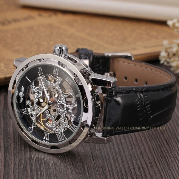 Чоловічий механічний годинник Winner Black Pure Silver, 2 ремінці - Фото 3 Чоловічий механічний годинник Winner Black Pure Silver, 2 ремінці - изображение 3