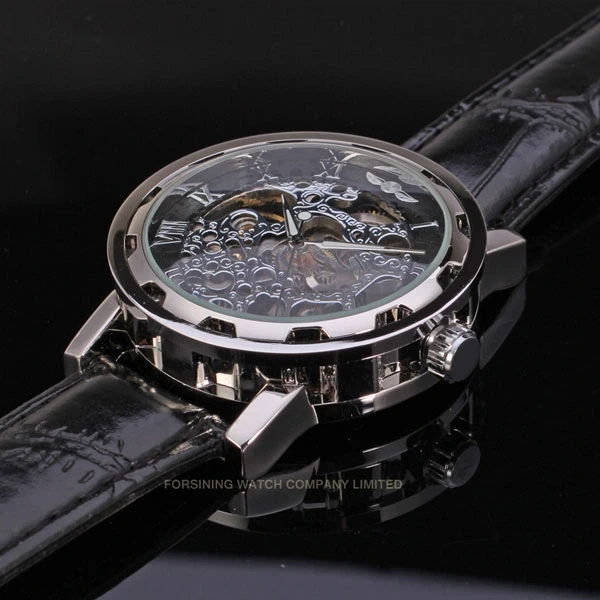 Чоловічий механічний годинник Winner Black Pure Silver, 2 ремінці - Фото 6 Чоловічий механічний годинник Winner Black Pure Silver, 2 ремінці - изображение 6
