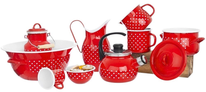 Kubek Orion Tecka emaliowany z miarką w grochy Czerwony 1.2 l (8592381160425) - obraz 2
