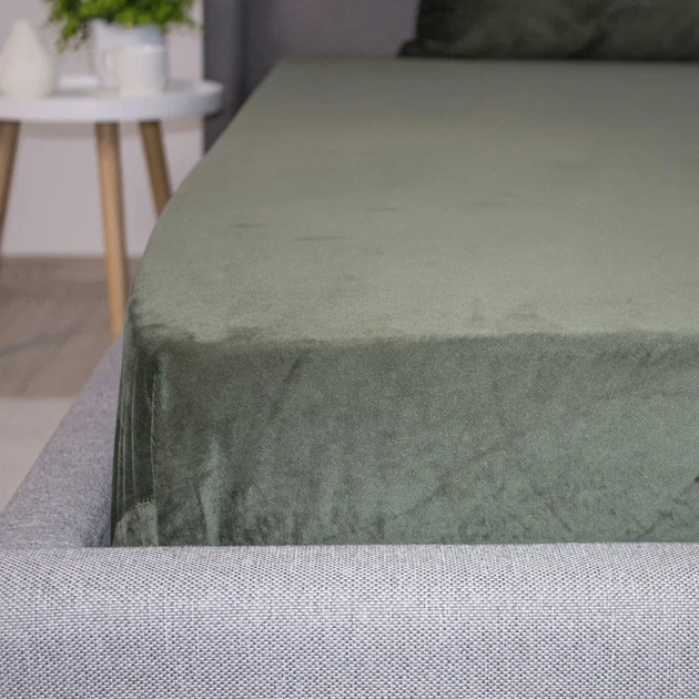 ПростыньТЕП "VELOUR" с резинкой темно-зеленый, 160x200 - изображение 5