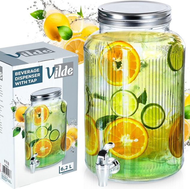 Скляна банка для напоїв Vilde з краником 6.2 л (5904316470968) - зображення 5