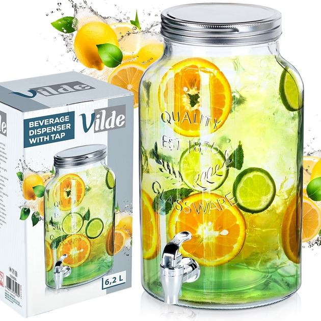 Скляна банка для напоїв Vilde з краником 6.2 л (5904316470982) - зображення 5