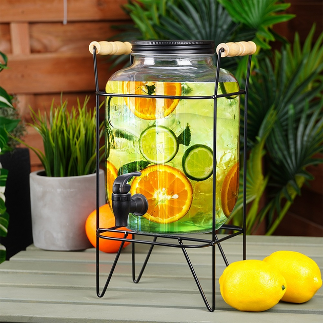 Скляна банка для напоїв Vilde з краником і підставкою Чорна 4.2 л (5904316470920) - зображення 6