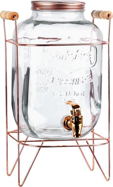 Скляна банка для напоїв Vilde з краником і підставкою Золота 5.5 л (5904316470951) - зображення 2