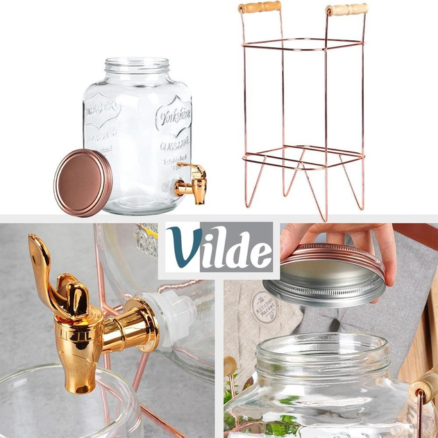 Скляна банка для напоїв Vilde з краником і підставкою Золота 4.2 л (5904316470944) - зображення 6
