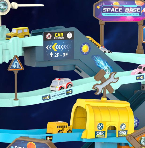 Дитячий паркінг з світловими та звуковими ефектами Гараж T905A Космічна станція - изображение 8