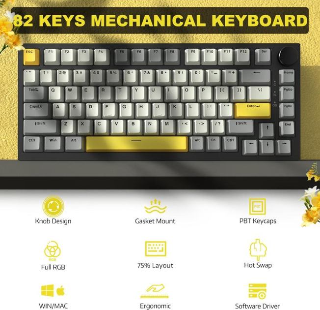 Ігрова механічна клавіатура Ajazz Ak820 / Дротове підключення / Moon Yellow Switch / Grey - зображення 5