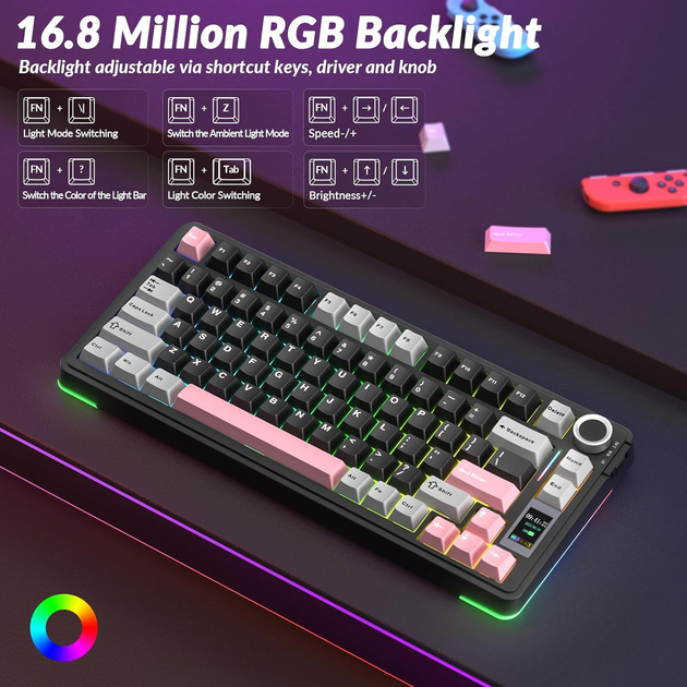 Механическая клавиатура AULA S75 Pro / 75% / Три режима подключения / Seyia Switch / Black Pink - изображение 6