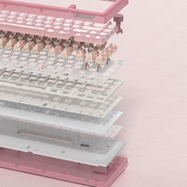 Игровая механическая клавиатура Womier VK66 Pro / Проводное подключение / Womier POM Series Switches / Pink Lines - Фото 3 Игровая механическая клавиатура Womier VK66 Pro / Проводное подключение / Womier POM Series Switches / Pink Lines - изображение 3