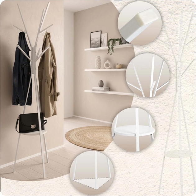 Wieszak na ubrania stojący Massido MS-869 metalowy z półką Biały (5903890631390) - obraz 4