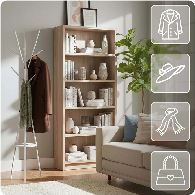 Wieszak na ubrania stojący Massido MS-869 metalowy z półką Biały (5903890631390) - obraz 5