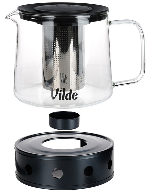 Чайник для заварювання Vilde скляний з заварником і підігрівачем Прозорий 1.5 л (5904316491772) - зображення 1