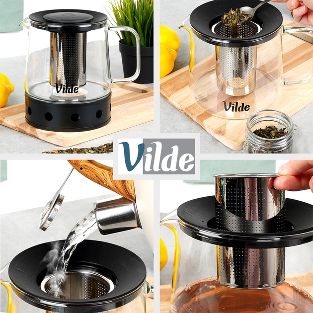 Чайник для заварювання Vilde скляний з заварником і підігрівачем Прозорий 1.5 л (5904316491772) - зображення 6